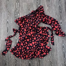 Nasty Gal Women Red Heart Black Valentine Dress One shoulder Ruffle US 0 EUR32