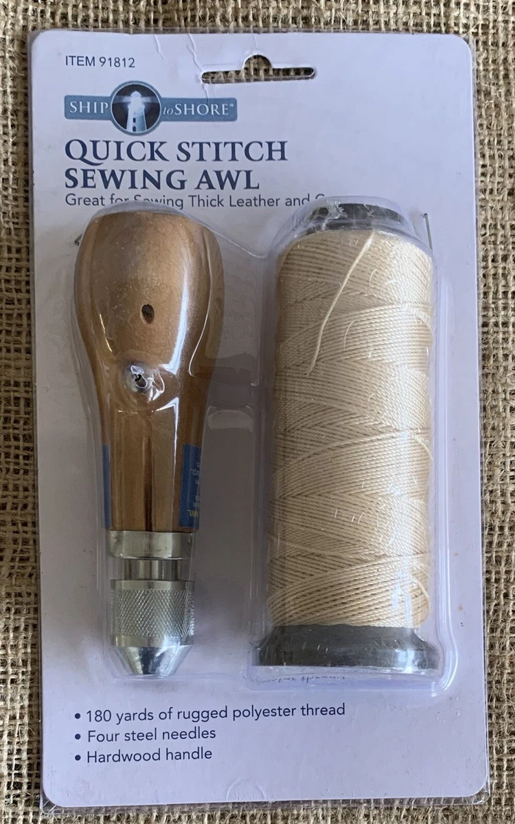 Sewing Awl Leather Canvas Repair Kit w/ 4 Steel Needles & 180 yds of Thread New!