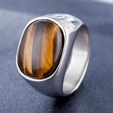 Tiger's Eye Oval Gemstone Handmade Men Ring in 925 Sterling Silver