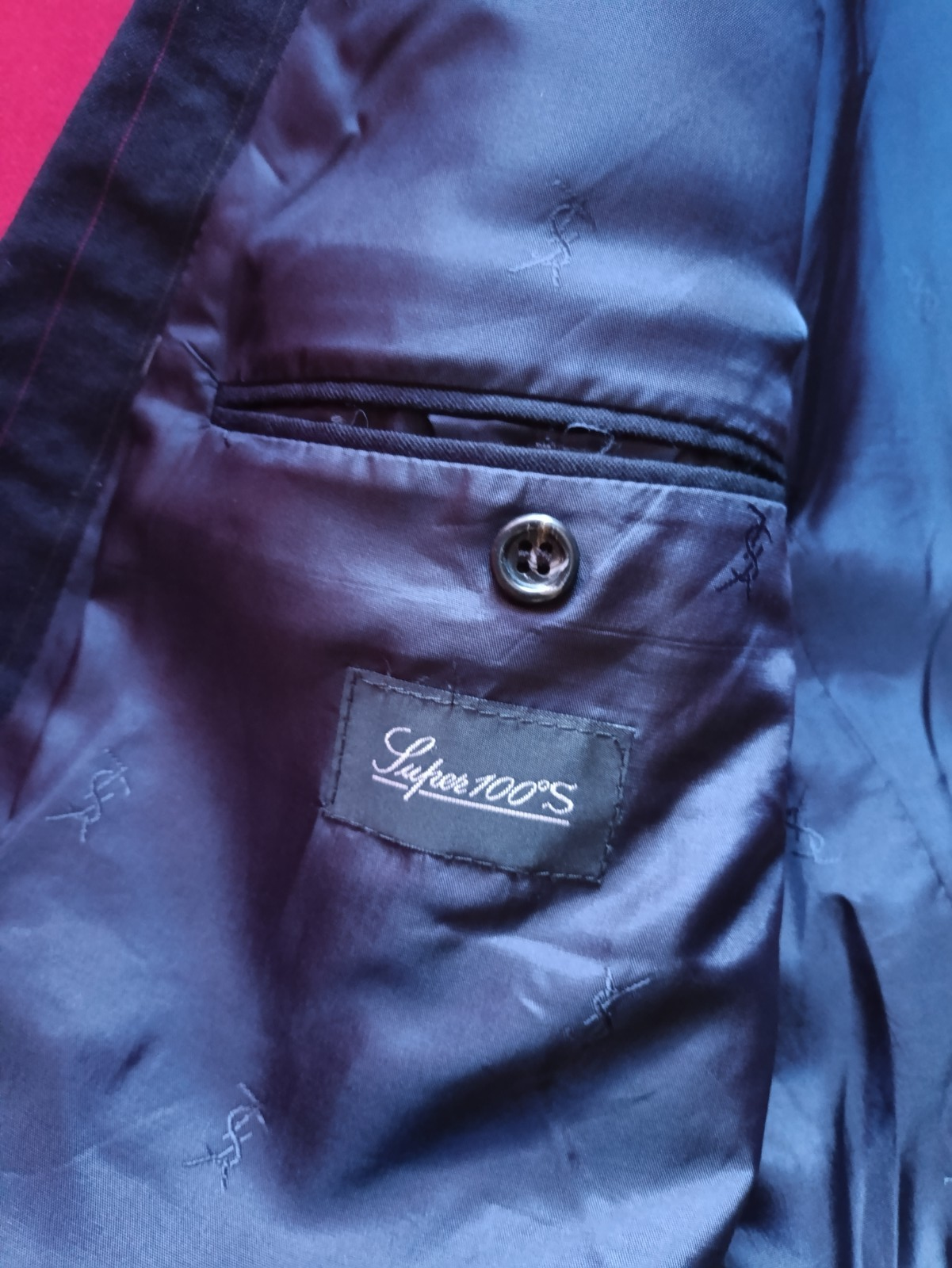 Giacca blazer tuta vintage Yves Saint Laurent gessato rosso verde super 100s lana