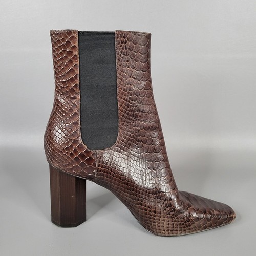Donald Pliner Laila Booties Embossed Snakeskin Leather Dark Brown Size 8.5M - 第 3/15 張圖片