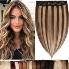 Clip In 100 Remy Human Hair Extensions One Piece 3/4 Full Head Wavy/Straight