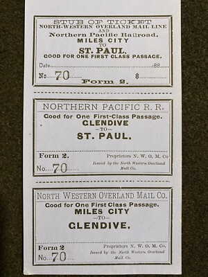 Northern Pacific Railroad Zug Overland Mail Ticket 1880er Montana nach Minnesota