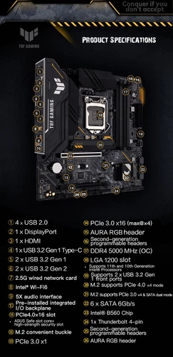 Asus TUF GAMING B560M-PLUS WIFI LGA 1200 Intel B560 Micro ATX Intel scheda madre - Foto 5 di 6
