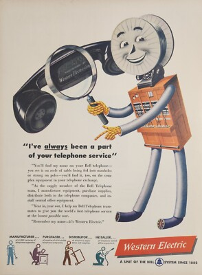 #ad 1947 Print Ad Western Electric Telephone Character for Service amp; Manufacturing $20.68