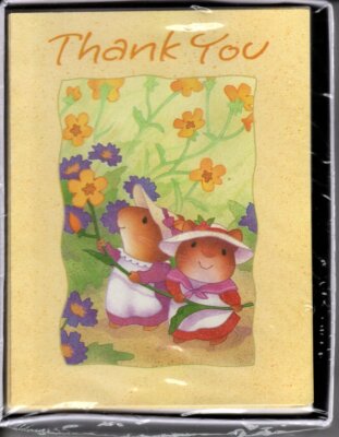 Sangamon Vintage Mice Picking Garden Flowers Thank You Cards - Set of 8 Cards