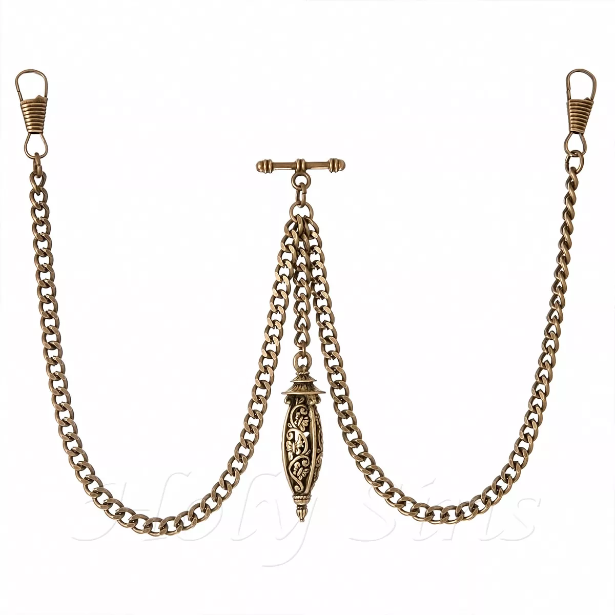 New Bronze Colour Double Albert Pocket Watch Fob Chain With Pendant