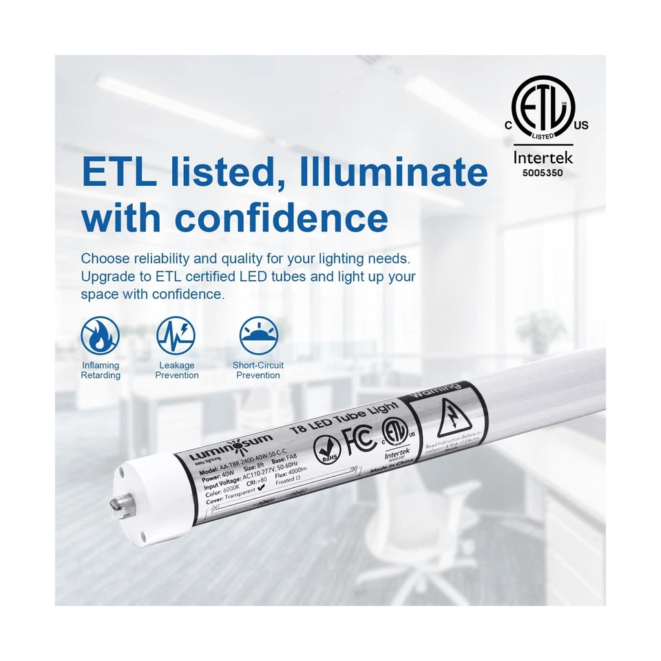 Tubo de luz LED T8 8 pies 40 W, base FA8 de un solo pin, cubierta transparente, blanco frío 60... Foto 2 de 4