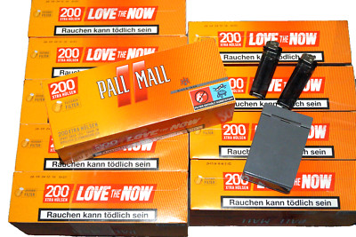 10 Pack Pall Mall Allround Xtra Filterhülsen + 1 x Zigarettenbox  2 x Feuerzeug
