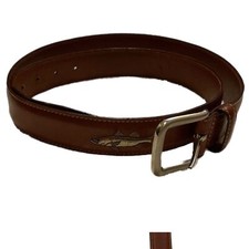 Leather Man Ltd Belt Golf Leather Canvas Fish Brass Buckle Brown