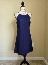 Aqua mini dress womens L navy blue spaghetty strap minimalist basic