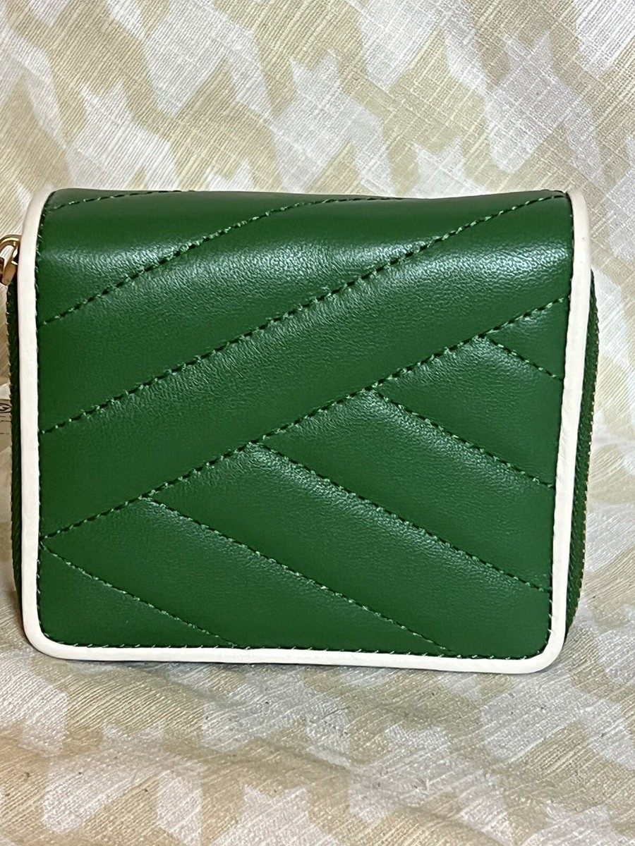 Tory Burch Kira Chevron pop edge bi-fold wallet/Green-Cream