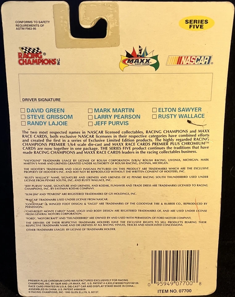 RACING CHAMPIONS 1995 NASCAR Steve Grissom #29 Diecast Car 1:64 Series 5 MAXX Foto 2 de 2