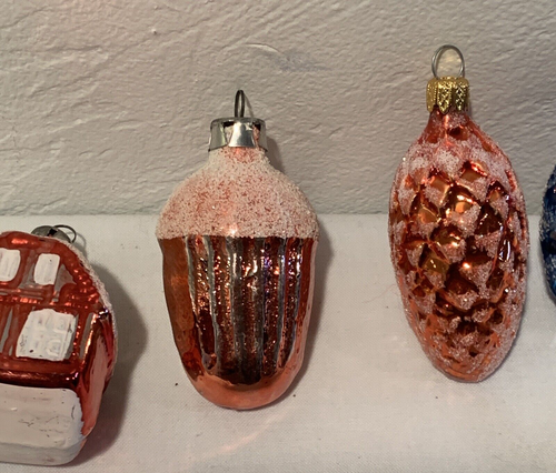 Mercury Glass Moon Ornament Gold With Mica Moon Face +4 Pinecones Acorn - Picture 9 of 12