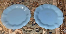 Pioneer Woman Denim Blue Dinner Plate Scalloped, Beaded Edge 10 3/4"  Set Of Two