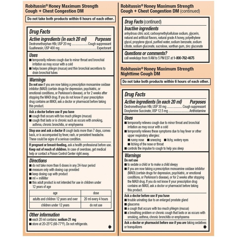 Robitussin Honey Liquid Cough Chest Congestion DM & Nighttime Cough