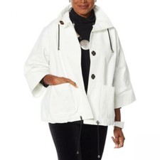 Marlawynne Canvas Drama Jacket Snap Front Patch Pockets Soft White ( Med ) Nwt