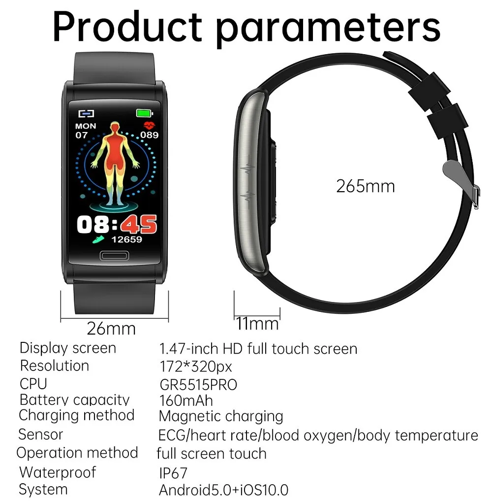 ilt evigt koncept USA E600 ECG PPG Smart Watch Blood Glucose Heart Rate Blood Pressure  Monitoring. | eBay