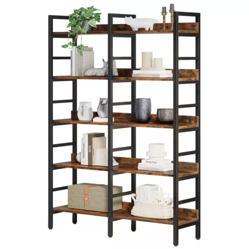 Perry 47.2 In. Wide Rustic Brown 5-Shelf Etagere Bookcase with Open Back NEW - Picture 2 of 12