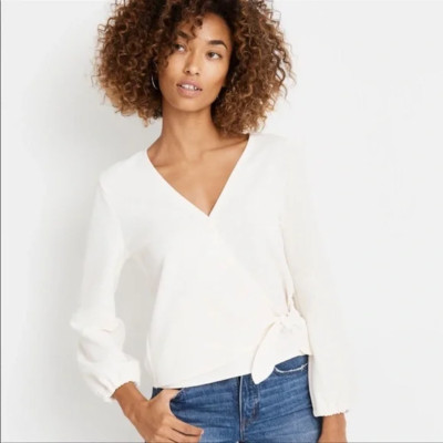 Madewell Top Texture & Thread Cream Wrap Tie Size Small