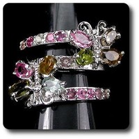 Mineralien Und Edelsteine. Ring Mit Multicolor Turmalin Silber 925.