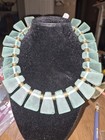 Teri Pelio Artisan Statement Necklace Sea Glass Aqua Green Matte Brass Chunky — photo 2