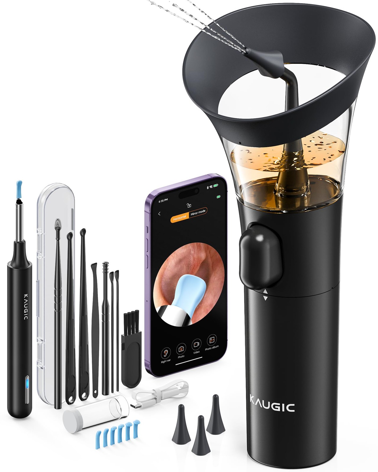 Ear Wax Removal Kit with Camera, 7 Ear Spoons, Safe Ear Irrigation for Adults