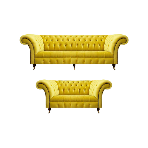 Wohnzimmer Gelb 2X Sofas Dreisitze Mit Zweisitzer Couch Textil Chesterfield-image