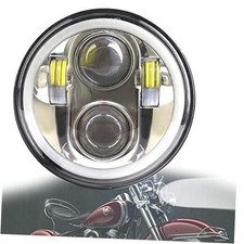 Chrome Motorcycle Headlight, 5-3/4inch 5.75inch White DRL Headlight-Chrome