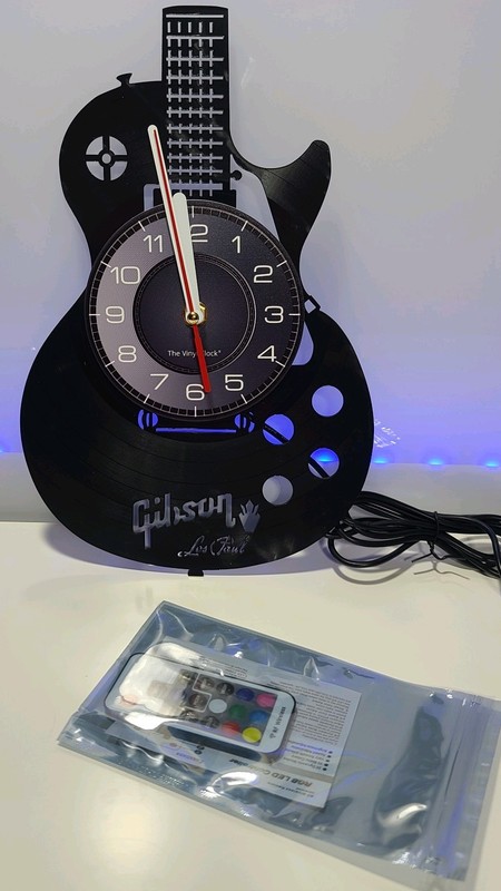 Electric Guitar Vinyl Record Wall Clock Music Instrument Decor Gift  LED lights