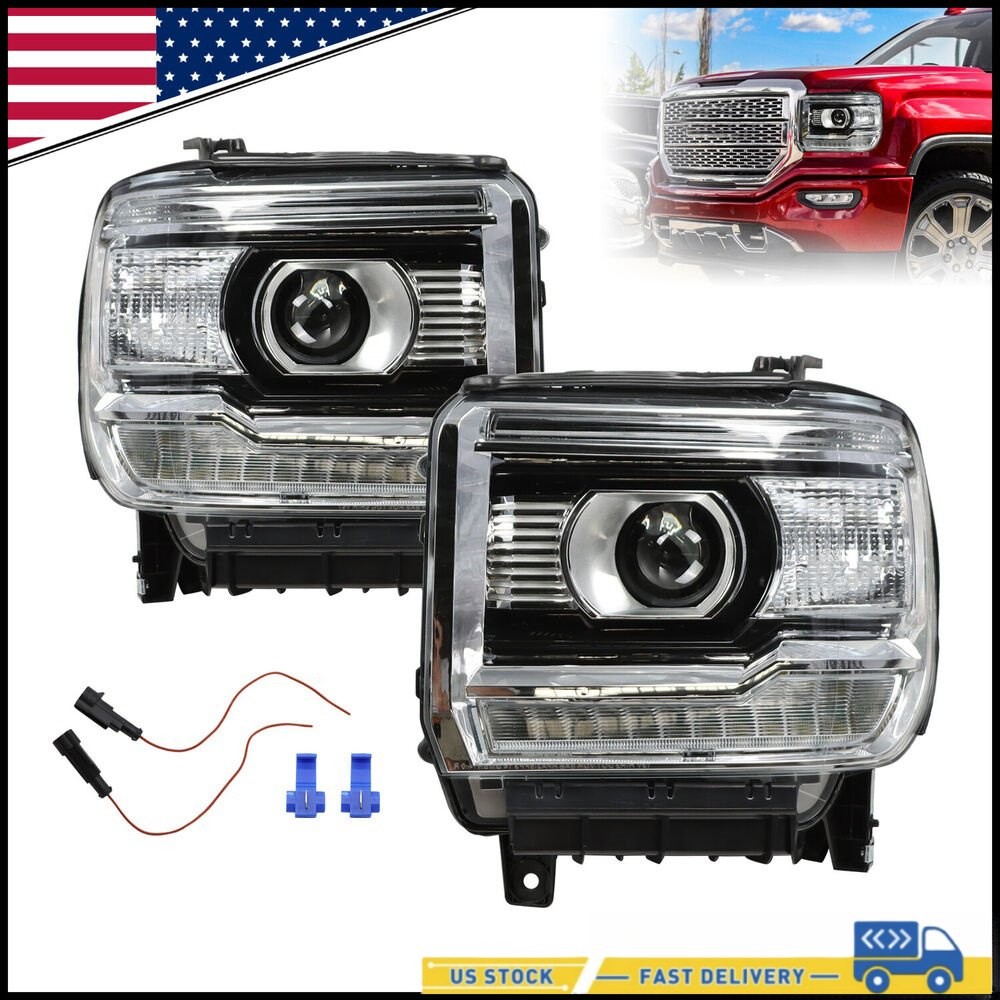 Headlight Set For 2014-2018 GMC Sierra 1500 2015-2019 Sierra 2500 HD ...