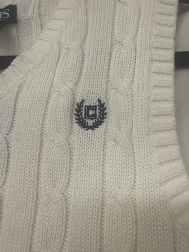 NWT Chaps Ralph Lauren Boys White Cable Sweater Vest V Neck With Logo ~ Size 8 - Picture 2 of 5