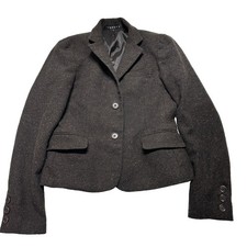 Theory Women 6 Brown Two Button Blazer Long Sleeve Cotton Made in USA FLAW