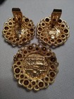 Vintage CRAFT Gold Tone Crystal Coin Brooch & Earrings Set — photo 3