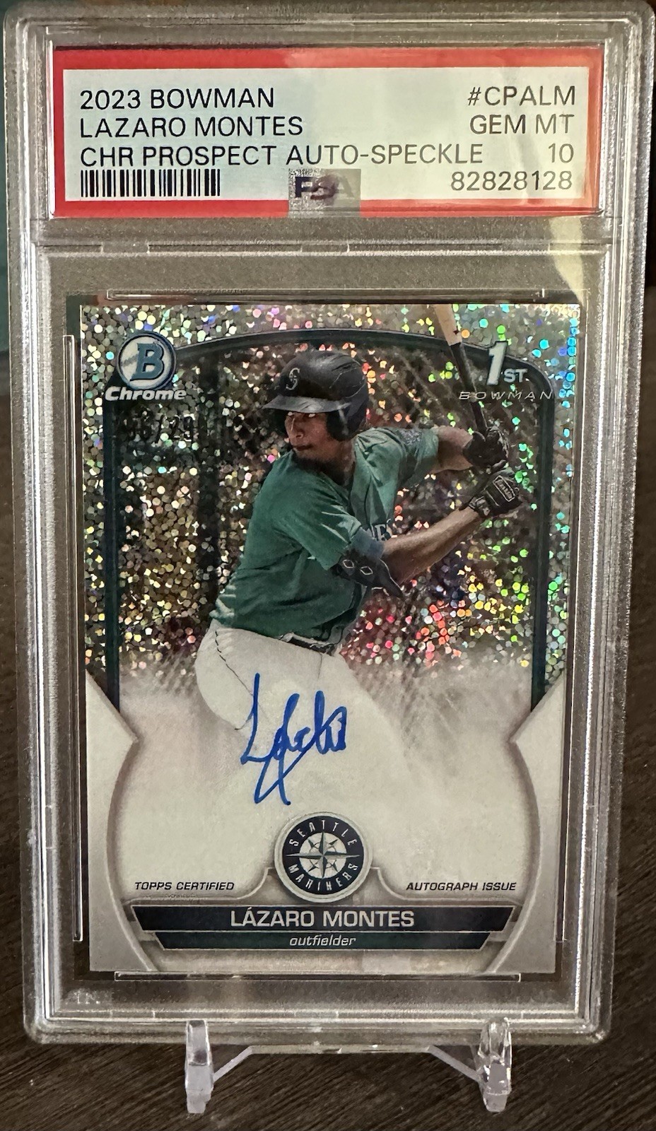 2023 Lazaro Montes 1st Bowman Chrome Auto Speckle /299 PSA 10 Gem Mariners