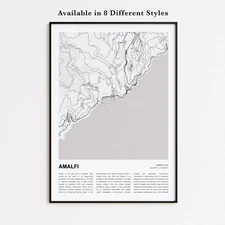 Amalfi City Map Print, Salerno Travel Poster, Modern Map, Wall Decor Art