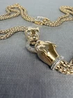 Double Panther Head Ring Gold Plated Sterling Silver Vintage Estate Necklace