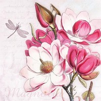 20 Servietten Magdalena - Gemalte Blumen Weiß / Pink 33X33Cm