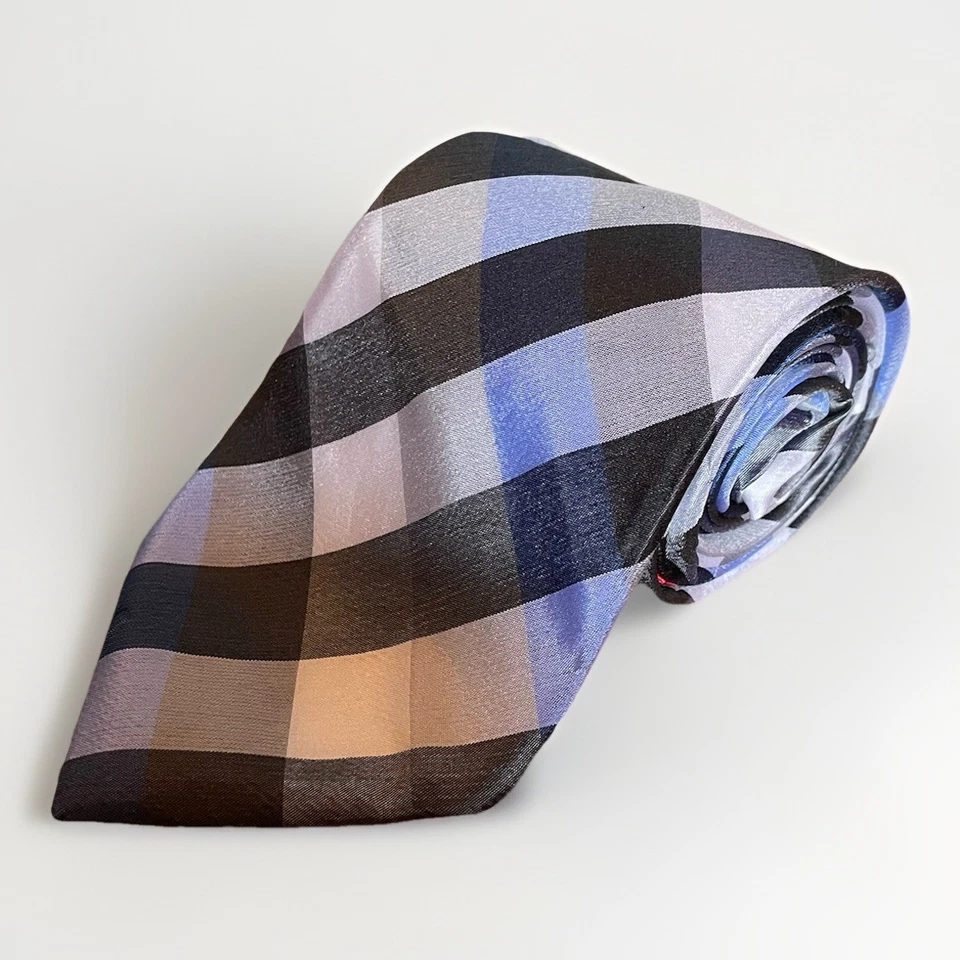 Chaps 100% Silk Neck Tie Blue/Gray Plaid Hand Made 2.75" - Image 3 of 4