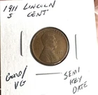 1911 S Lincoln Cent Good/VG, Semi Key Date
