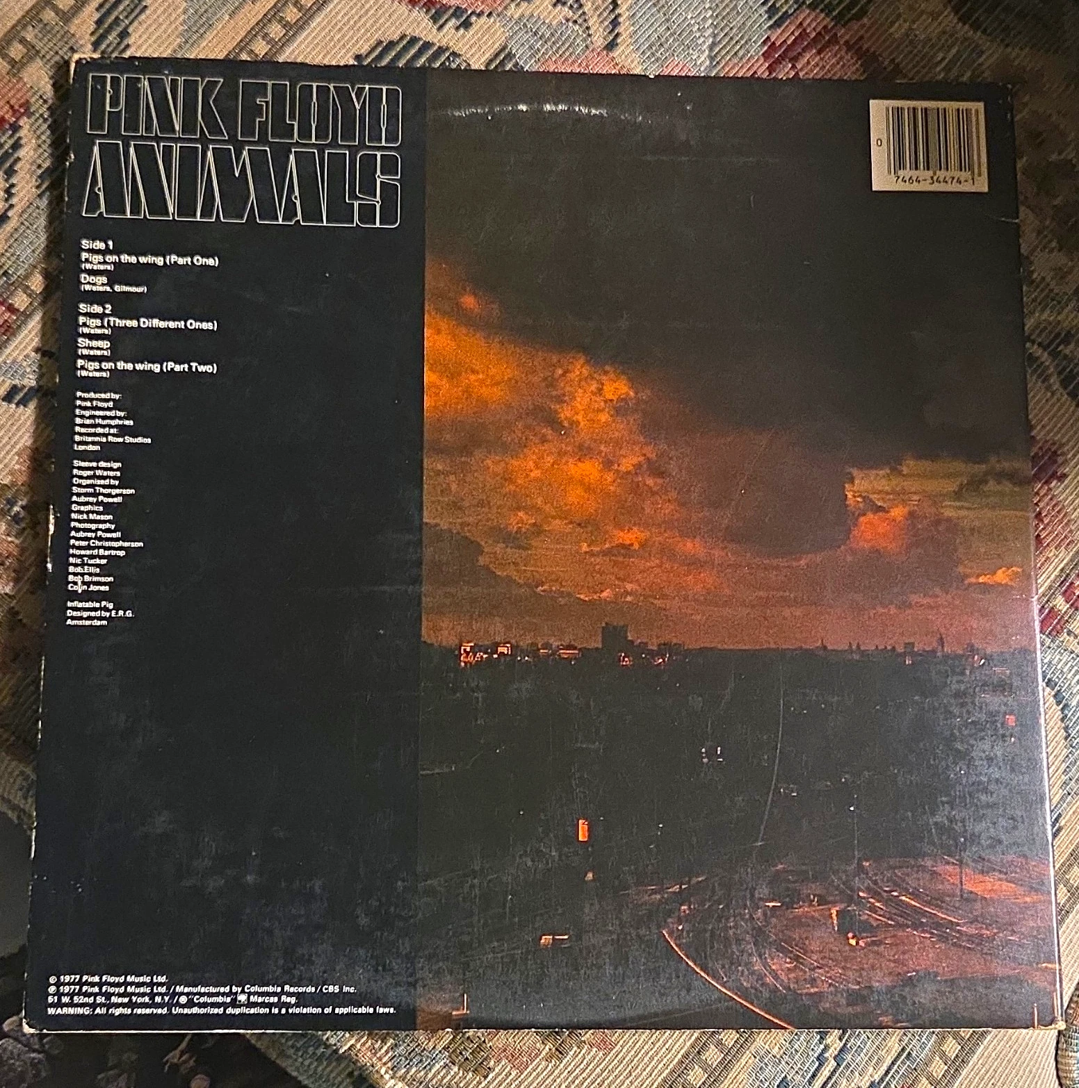 Pink Floyd Animals LP 12" Vinyl Record 33 RPM 1977 Columbia JC 34474