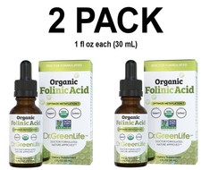 Organic Folinic Acid Drops, 2 PACK, 500 mcg per drop, 1 fl oz 30 mL each