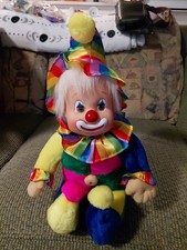 Vintage Clown Rainbow Jester Plush Rubber Face Eyes Open Close 16" Doll PERFECT