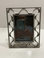 Decorative Pewter Like Ribbon Beaded Edge Picture Photo Frame 3 1/2 x 4 1/2