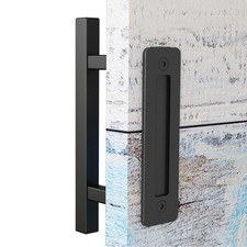 12" Sliding Barn Door Handles and Pulls, Heavy Duty, Square, Matte Black - Easy