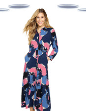 Ex White Stuff Women's Midi Shirt Dress - Jersey Long Sleeve Abstract Navy Multi