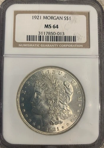 1921-P MORGAN 90% SILVER DOLLAR :: NGC MS-64 ::
