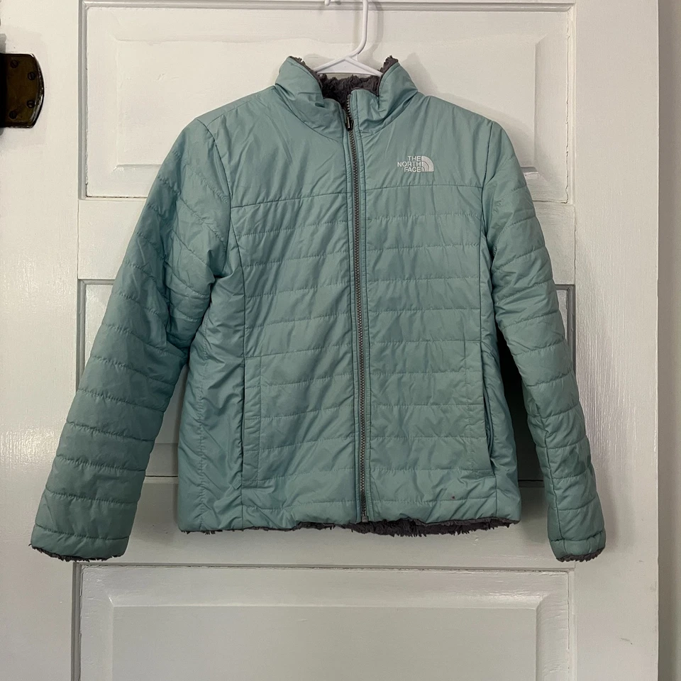 The North Face Jacket Girls Large Gray Tiel Mossbud Swirl Reversible Quilted - Image 2 of 4