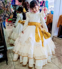 Mexican Theme Flower Girls Dress Embroidery Princess Long Sleeve Mariachi Kid