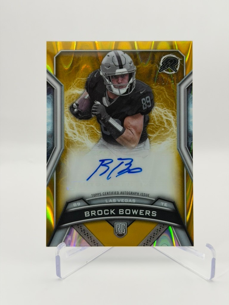 2024 Topps Resurgence Brock Bowers Rookie Gold Power Surge Auto /50 Raiders SP